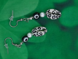 %2365 OW Cowrie shell earrings panther print