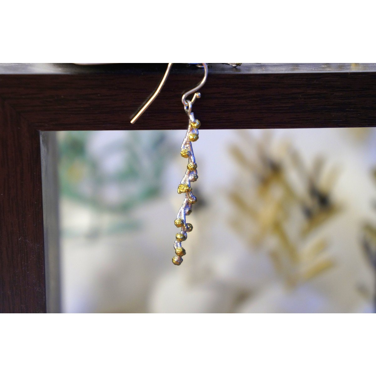 Sterling Silver Botanical Earrings - Real Twig with Gold Detail