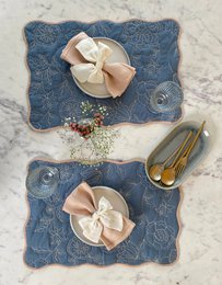 Tafelmat | Rosabelle Chintz Azure Scallop Matten-Set van 2 van Sanctuary Living