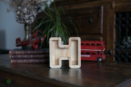 Wooden Piggy Bank Lille, brevpengebank, møntkasse, træboksepenge, sparer pengeboks