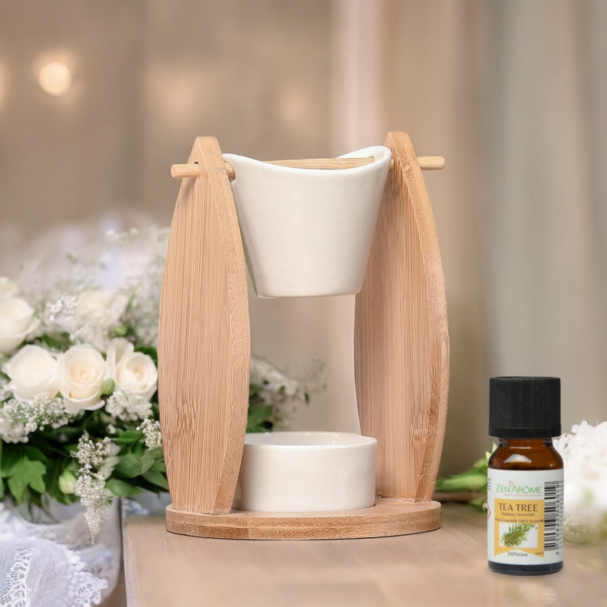 Quemador de perfume Serie Naturea - Velo - Ceras fundentes y perfumadas - Vela de bambú y cerámica - Fragancia para el hogar - Idea de regalo