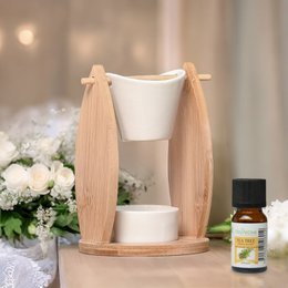 Quemador de perfume Serie Naturea - Velo - Ceras fundentes y perfumadas - Vela de bambú y cerámica - Fragancia para el hogar - Idea de regalo