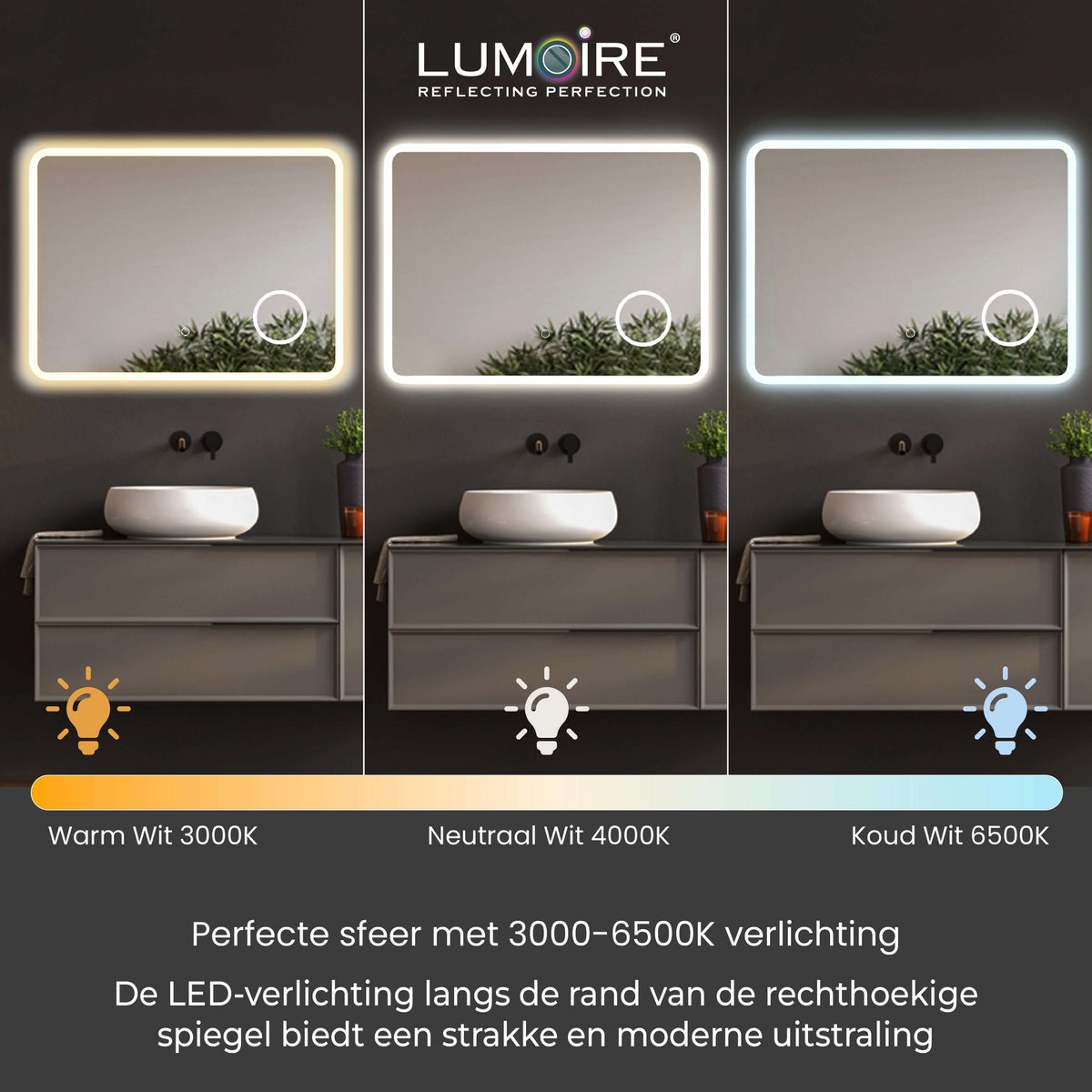 LED-spiegel Lumoire Elysium 80 cm 3x vergrootglas
