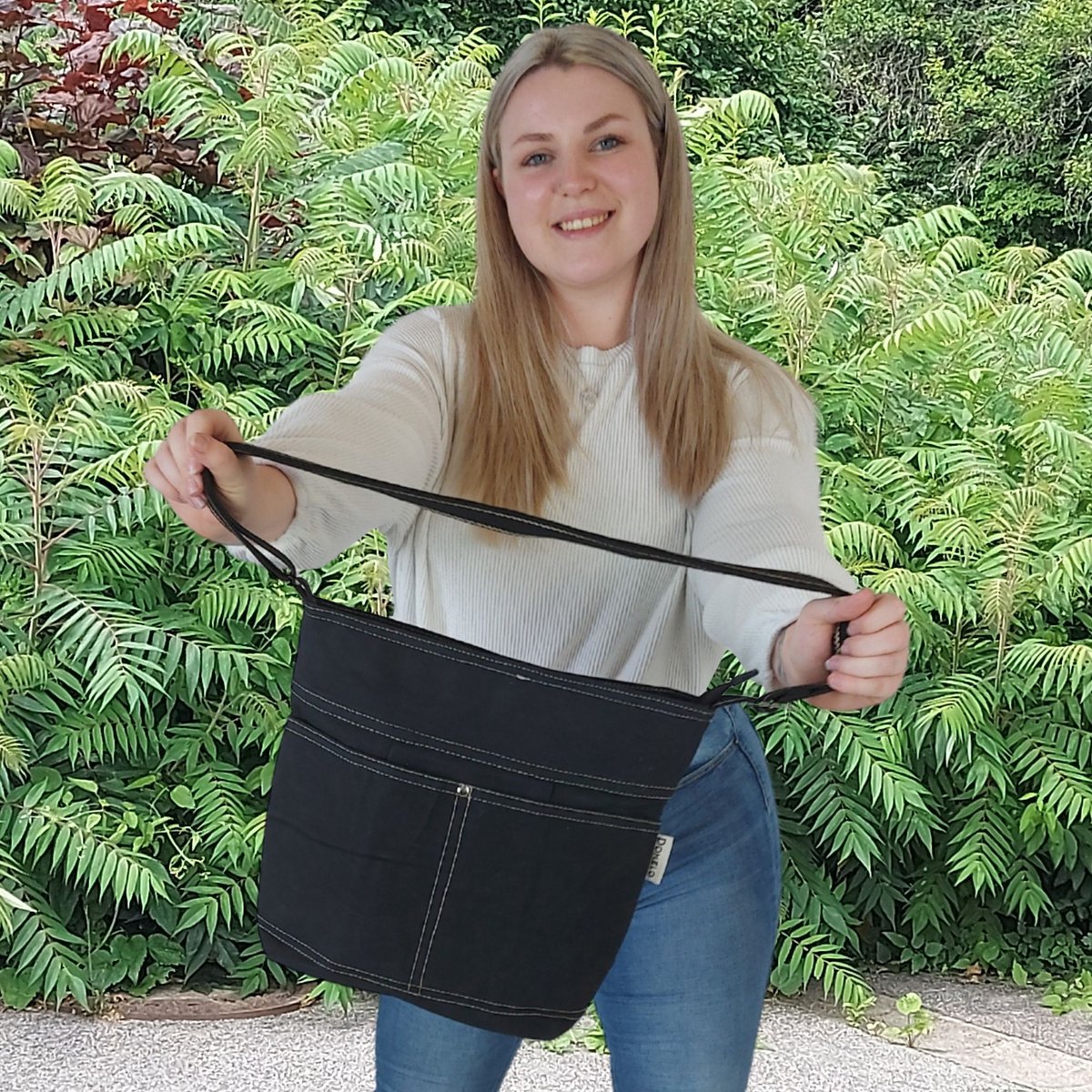 Domelo gewaxte canvas schoudertas voor dames. Waterafstotende hobo-tas. Veganistische buideltas. Dames/meisjes schoudertas met verstelbaar hengsel. Lichtgewicht grote stoffen tas met ritssluiting.