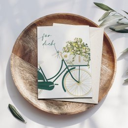 Folding card 'for you' green bike with flowers, including envelope