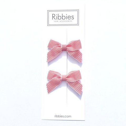 Lauren Bow Pair - Rot-Weiß gestreifter Satin