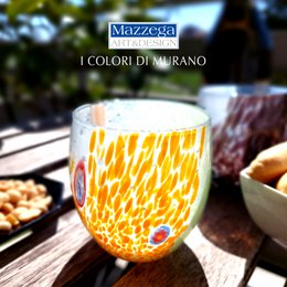 6 Glass Light Water Glass Water and Hand -Handed With Murrine Di Murano, "I Colori di Murano" line 320 ml. Made in Italy