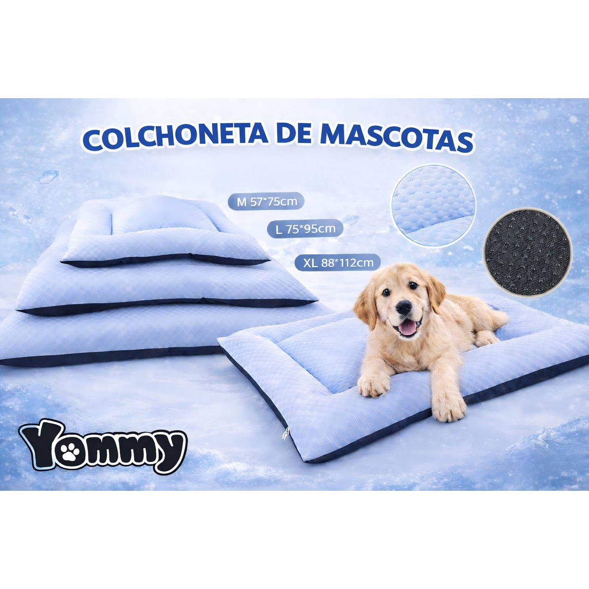 Yommy Cooling Mat for Pets: Breathable Ice Silk Blanket, Soft and Non-Slip. Available in 3 Colors (Green, Grey, Blue) and Sizes M/L/XL. Ideal for Dogs and Cats, Washable, and the Best Choice for Summer. Copy