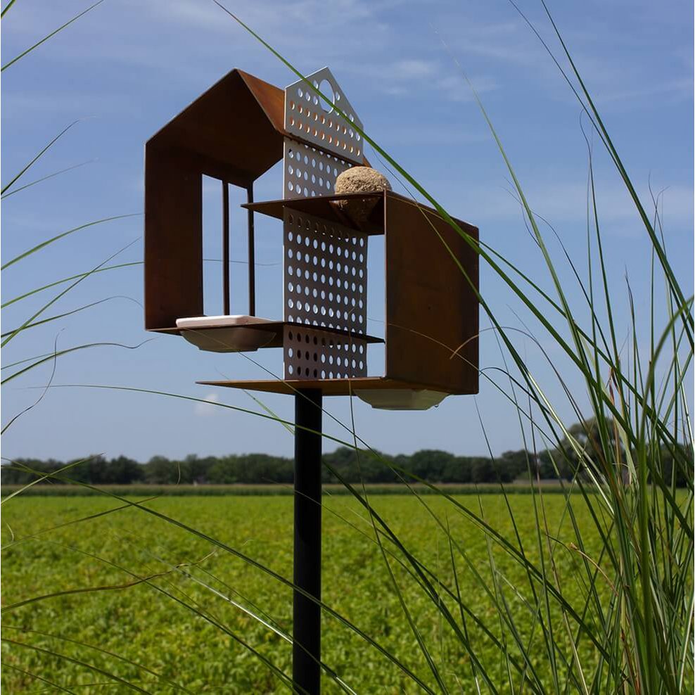 Tweet House - Bird Feed House on Pole - Cortenstaal