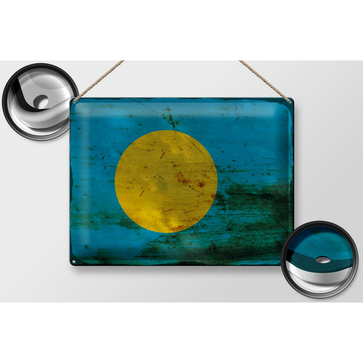 Tin Sign Flag Palau 40x30cm Flag of Palau Rust