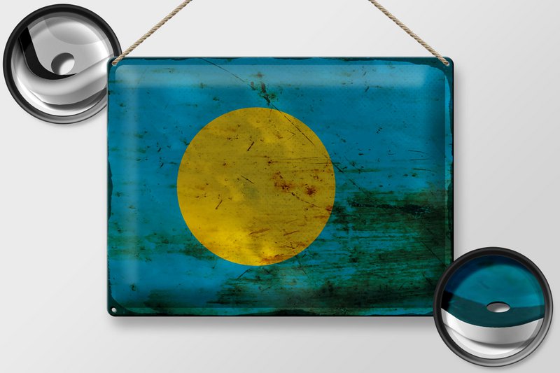 Tin Sign Flag Palau 40x30cm Flag of Palau Rust