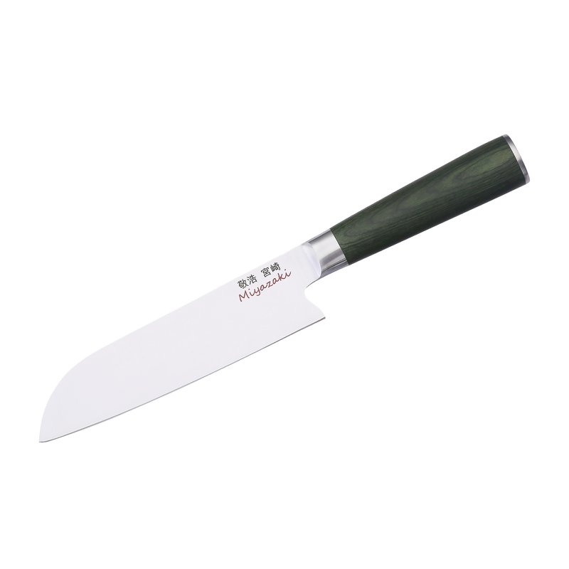 Miyazaki Kodawari Santokumesser 7", Griff Pakkaholz grün