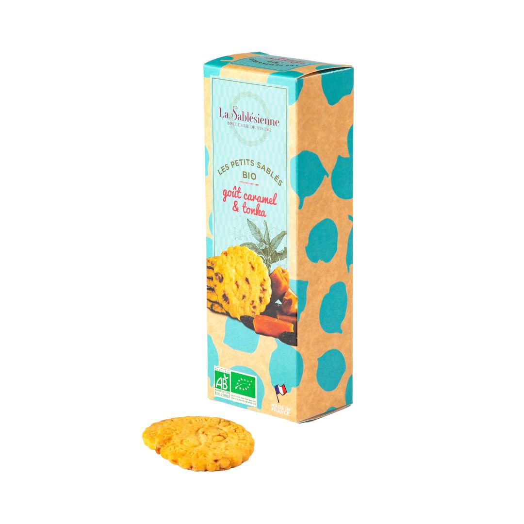 Shortbread cookies with caramel chips and organic tonka bean - 110 g cardboard box