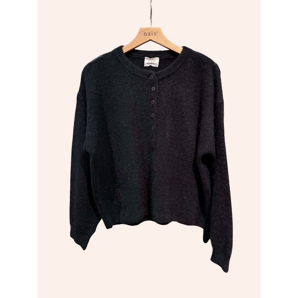 Pull col boutonné manches ballon en alpaga