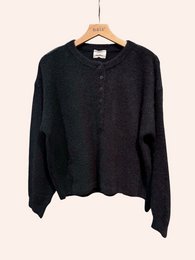 Pull col boutonné manches ballon en alpaga
