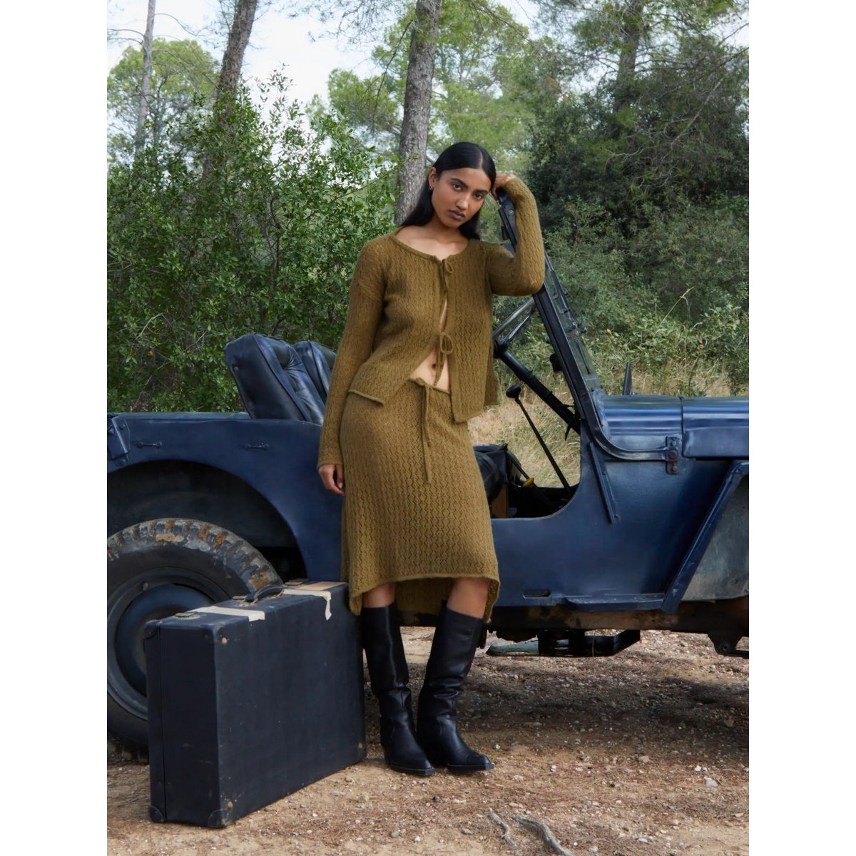 Falda midi de punto verde Exile