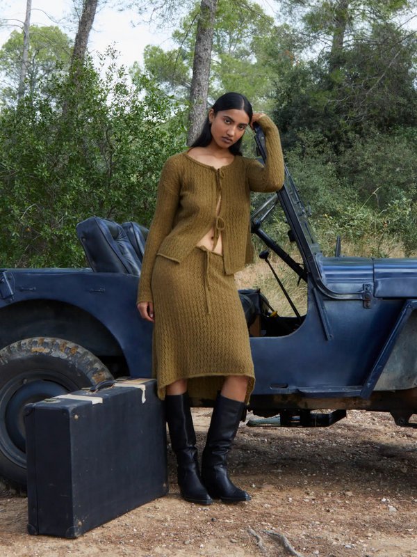 Falda midi de punto verde Exile