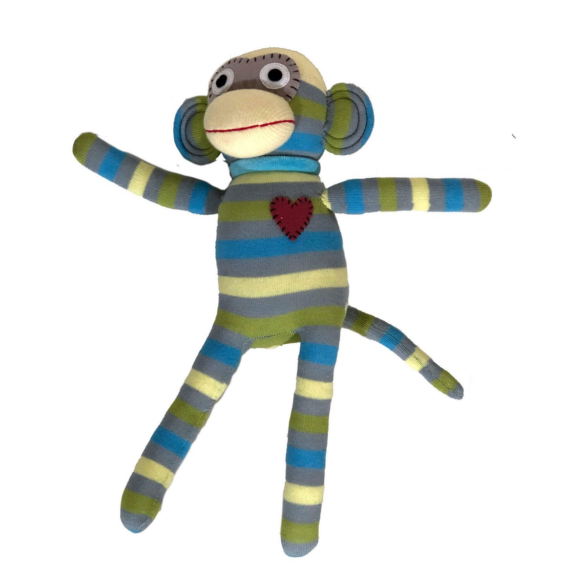 Knuffelsok aap midi strepen grijs/blauw/groen