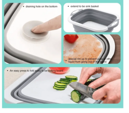Évier pliable en silicone pour camping - Planche à découper portable