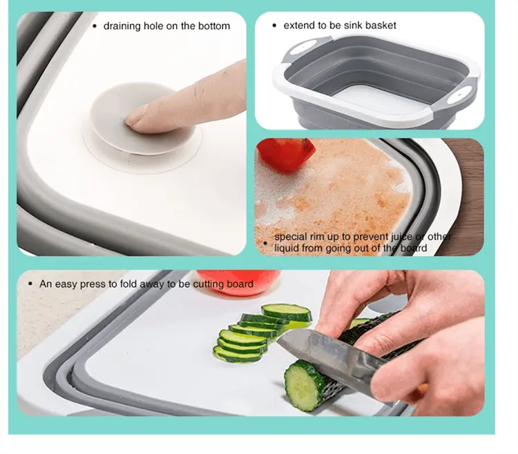 Évier pliable en silicone pour camping - Planche à découper portable