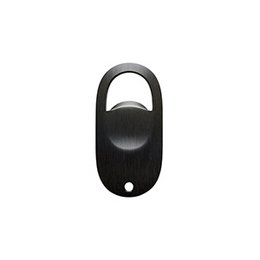 Black metal bottle opener with a circular design.