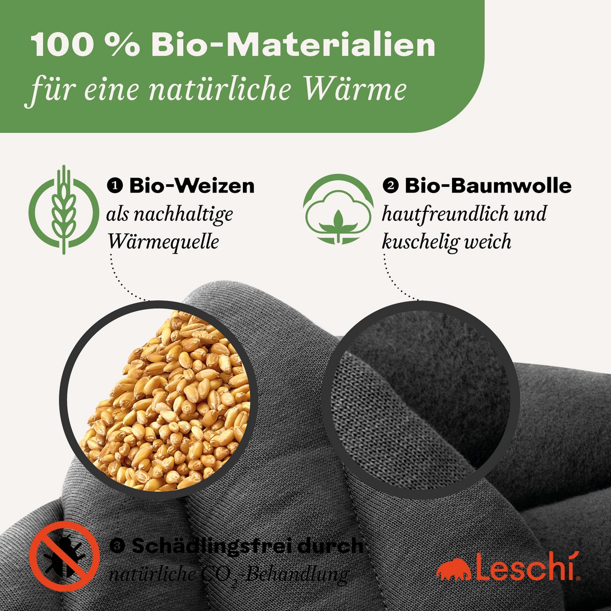 Bio-Körnerkissen, mikrowellengeeignet, Wärmekissen für Bauch & Rücken, Rechteck