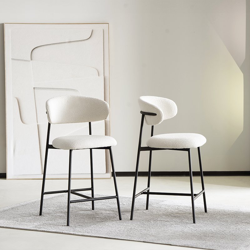 Zahra Bar Stool [Set van 2] [Wit] [Boucle Fabric] [65 cm]