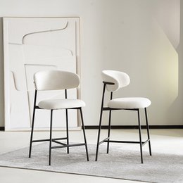 Zahra Bar Stool [Set van 2] [Wit] [Boucle Fabric] [65 cm]