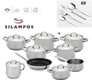 SILAMPOS 9-PIECE 18/10 ST. STEEL SET + 24 ST. STEEL CUTLERY PIECES WITH STEAK KNIFE