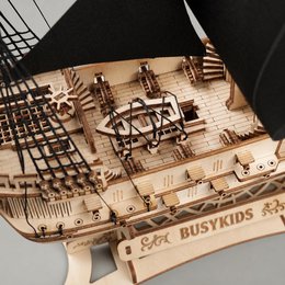 Galeone aus Holz mit LED-Beleuchtung – 3D-Holzpuzzle 583 Teile, Schiffsmodell mit Segeln und Takelage, Modellbausatz ab 12