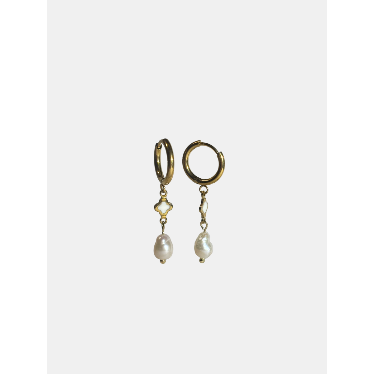 Quatrefoil Pearl Huggie Earrings