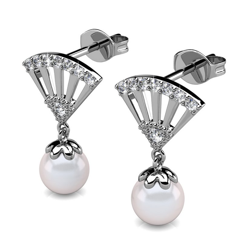 Ingride Pearl Earrings - Silver and Crystal