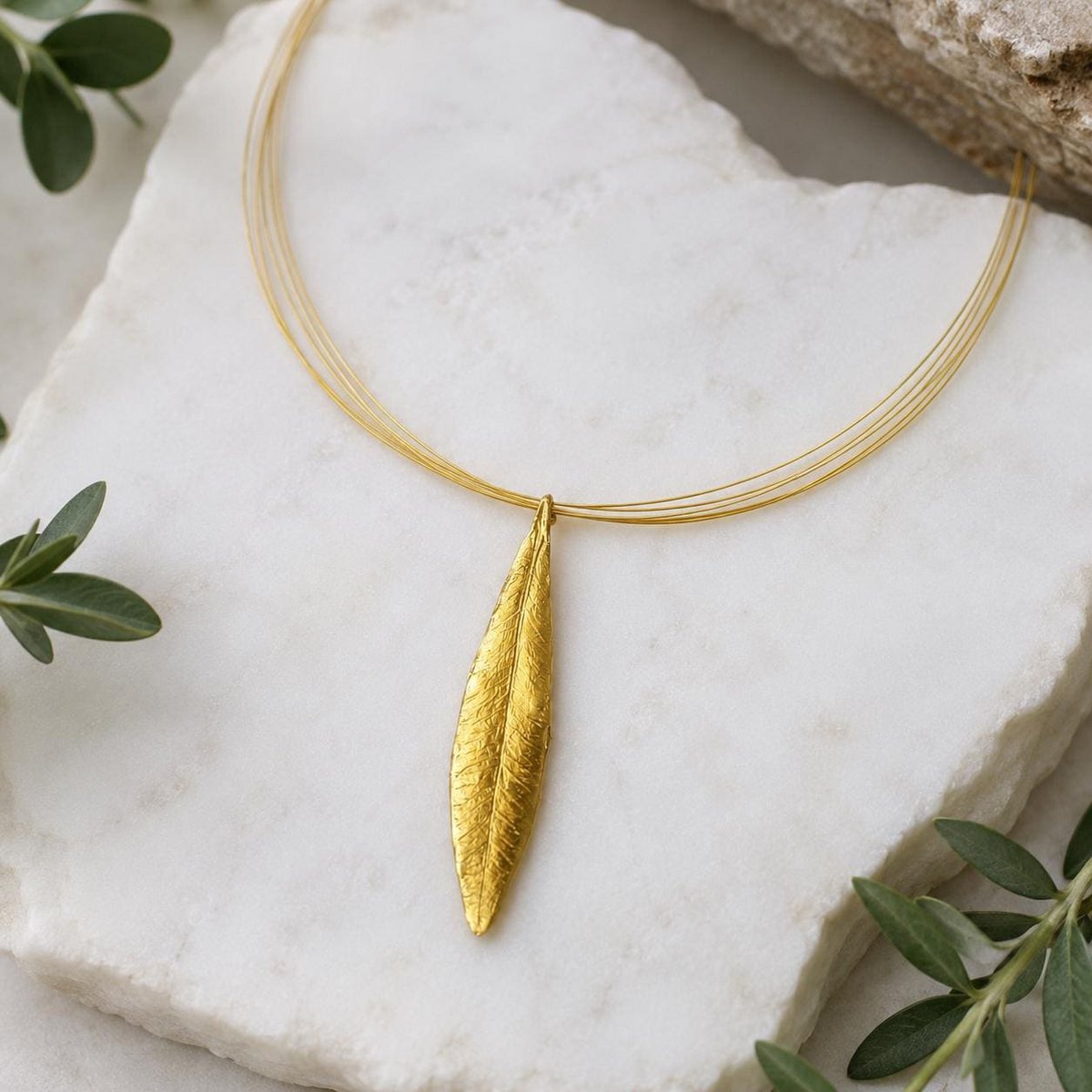 Gold Olive Leaf Pendant, Handmade Nature Jewelry, Organic Tree Necklace, Gift for Luck & Longevity, Eco Sustainable Sterling Silver 925