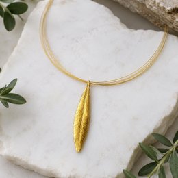 Gold Olive Leaf Pendant, Handmade Nature Jewelry, Organic Tree Necklace, Gift for Luck & Longevity, Eco Sustainable Sterling Silver 925