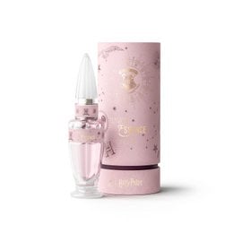 A floral, feminine perfume in a pink glass bottle with a decorative cap. The bottle features a delicate floral design and is packaged in a matching pink box.