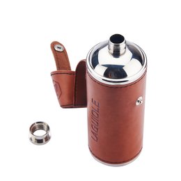 laguiole steel flask + 2 cups HIPFLASK 2 CUPS PU WRAPPED BROWN 8 OZ