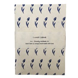 Luna-Leena notesbog A5 hollandske tulipaner print - Delft blå - blødt omslag - miljøvenligt papir - håndlavet i Nepal