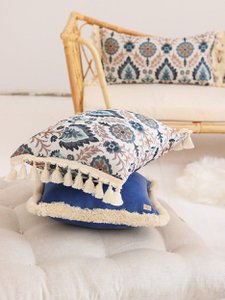 "Blue Iris in Istanbul" bolster with fringe