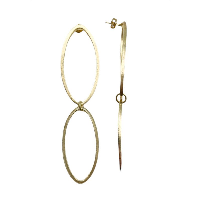 Gouden dubbele ovale hanger oorbel