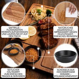 Board de service xxl «Santiago» 2 Ensemble en bois acacia certifié FSC® avec bols de sauces