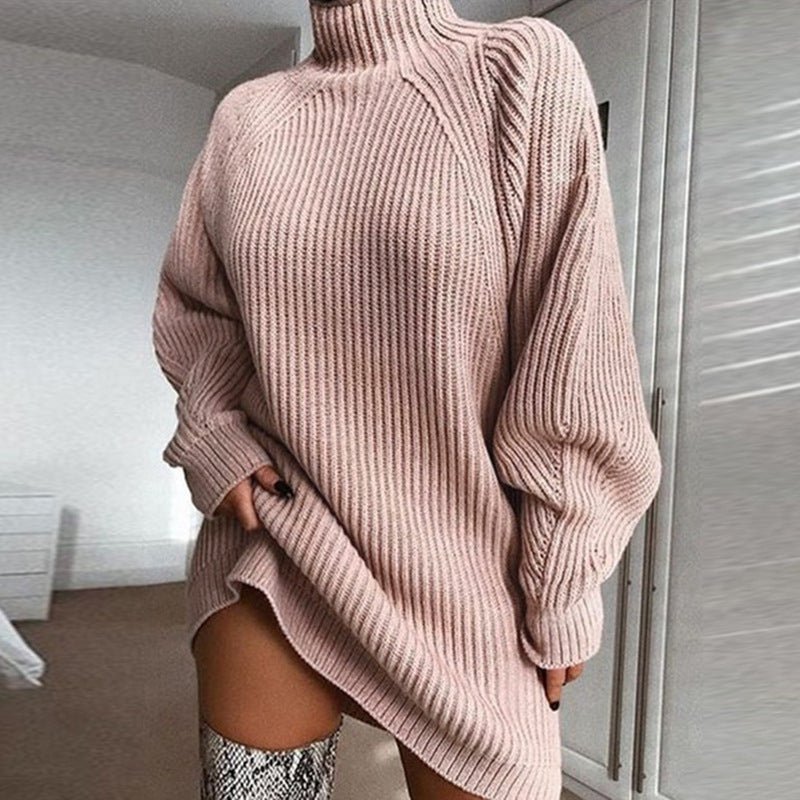 Solider Rollkragen-Langpullover Winter warmes Damen-Pulloverkleid
