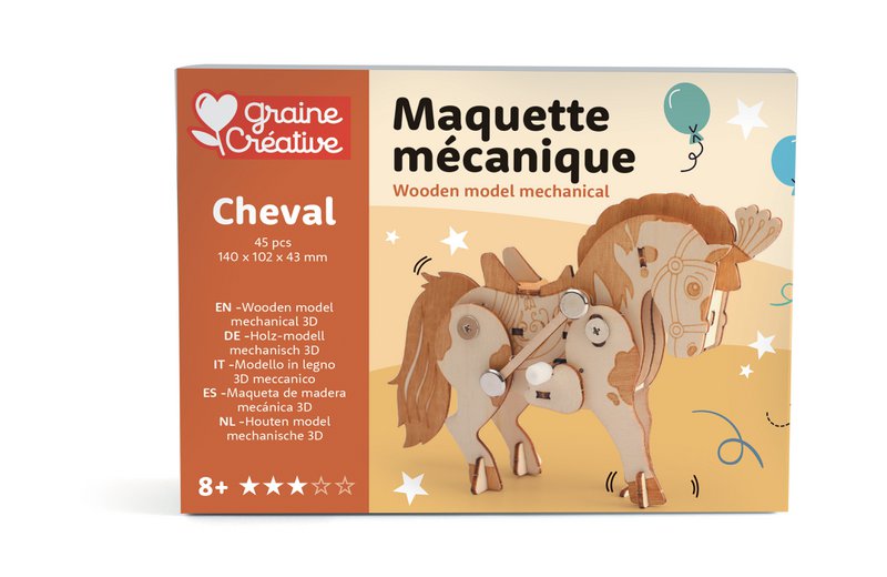 CAVALLO MECCANICO MODELLO IN LEGNO 3D