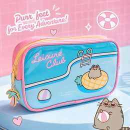Pusheen cat leisure club pool pencil case pink blue yellow cute kawaii anime