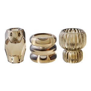 Candle holder, glass, smoked brun, set of 3