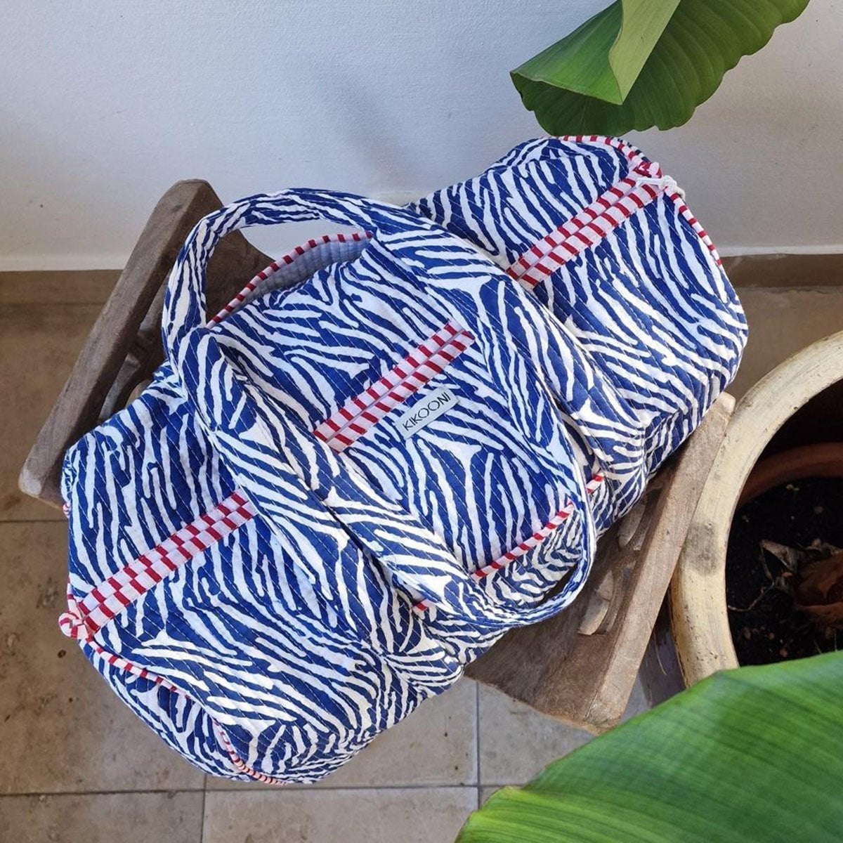 borsa in cotone fatta a mano "zebra blu"