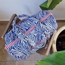 borsa in cotone fatta a mano "zebra blu"