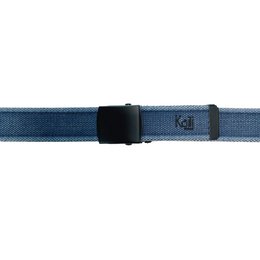 K4010DB | Stone Washed Canvas Ribbon Belt Col. Blue with Matt Black Buckle. Dimensions: 125 x 4 x 0.5 cm One size - Can be shortened. Packaging: Rigid bottom/lid gift box