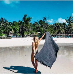 Stonewashed Beach Towel 100% Cotton Black 160x100