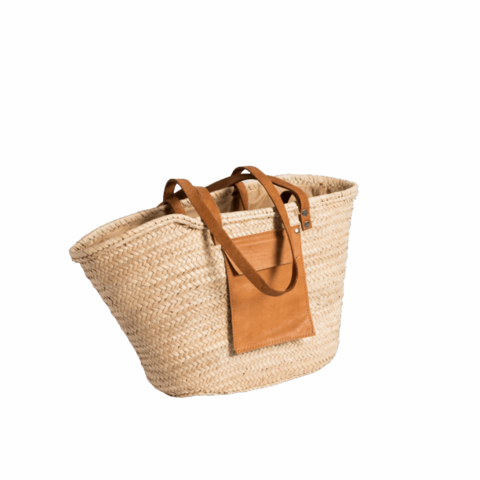 Handmade Moroccan Straw Beach Bag – Woven Palm Tote with Leather Straps | Lightweight Summer Basket
