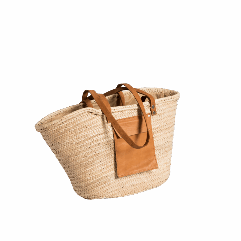 Borsa da spiaggia in paglia marocchina fatta a mano - Borsa in palma intrecciata con cinturini in pelle | Cestino estivo leggero